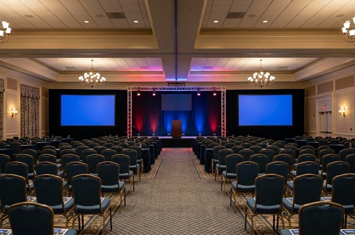 Elegant overhead view of corporate event table