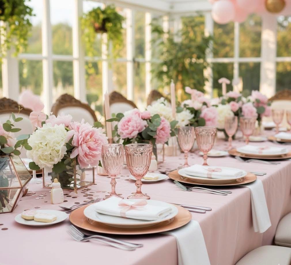 Elegant pink and white floral table setting